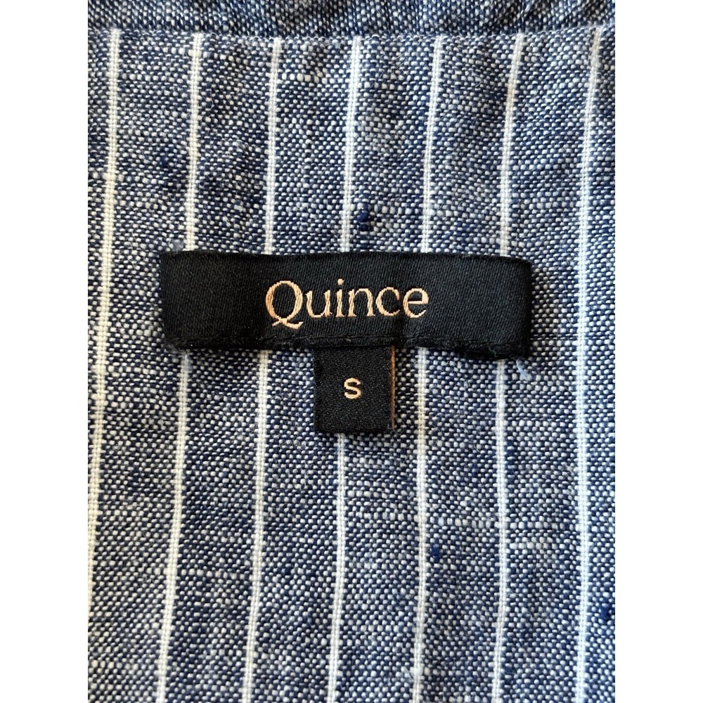 Quince Dress Womens Small Blue Striped Linen Button Collared Belted Midi Shirt - Picture 7 of 10